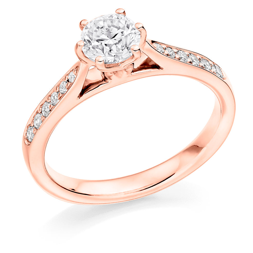Fine Pavé Solitaire Round Brilliant Engagement Ring, 0.75ct in Rose Gold