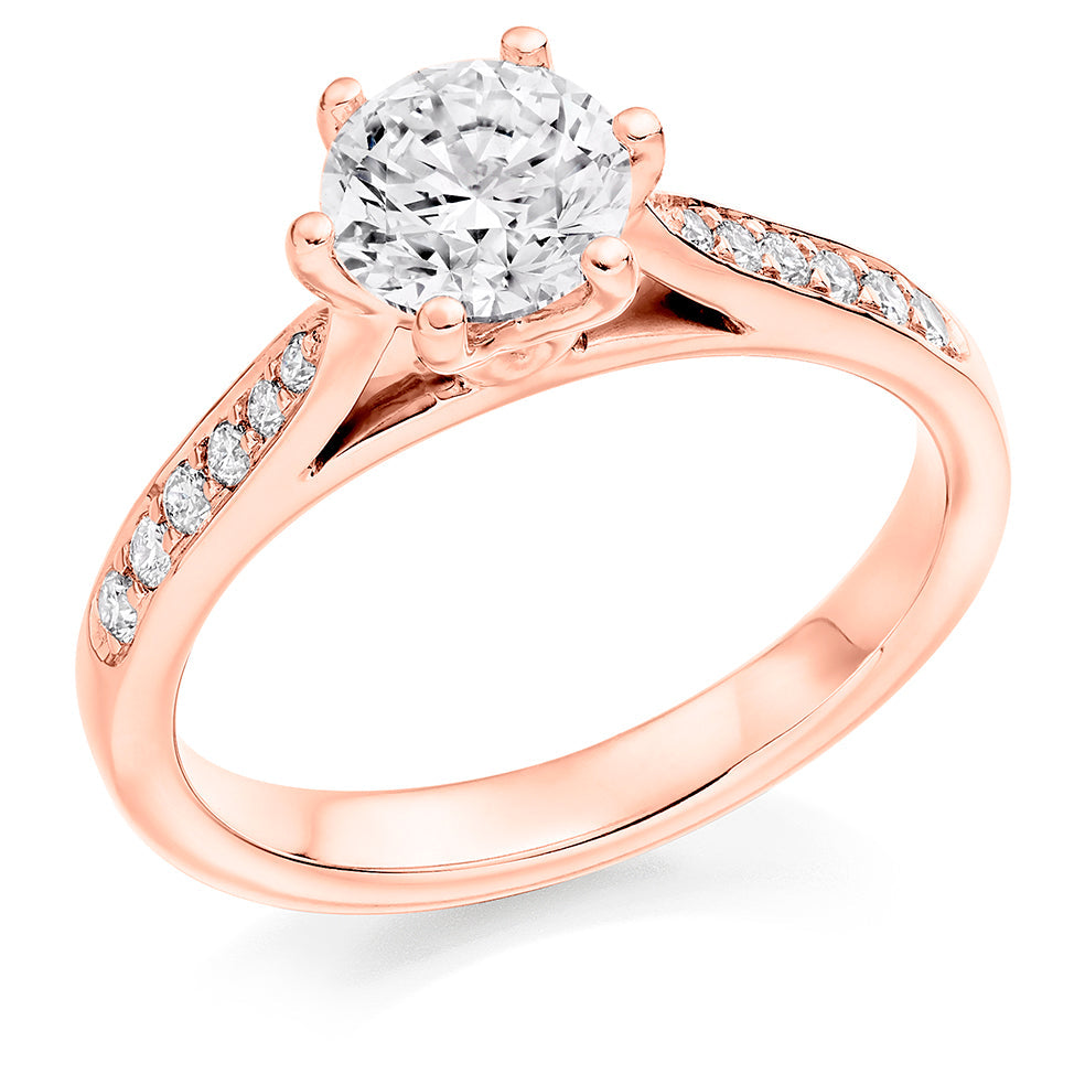 Pavé-Shouldered Solitaire Round Brilliant Engagement Ring, 0.9ct in Rose Gold