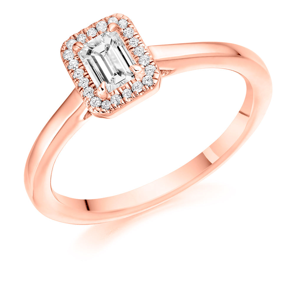 Quiet Halo Emerald Cut Engagement Ring, 0.25ct in Rose Gold