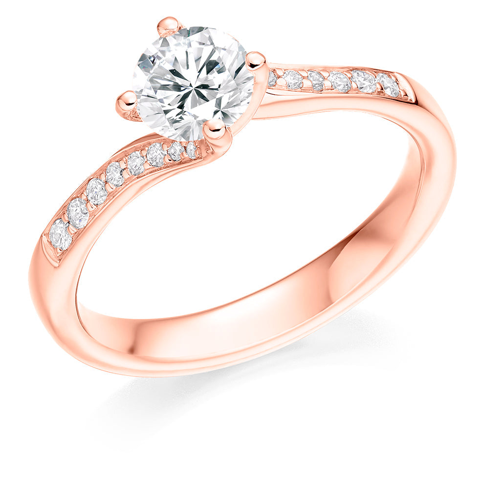 Pavé-Shouldered Solitaire Round Brilliant Engagement Ring 0.9ct in Rose Gold