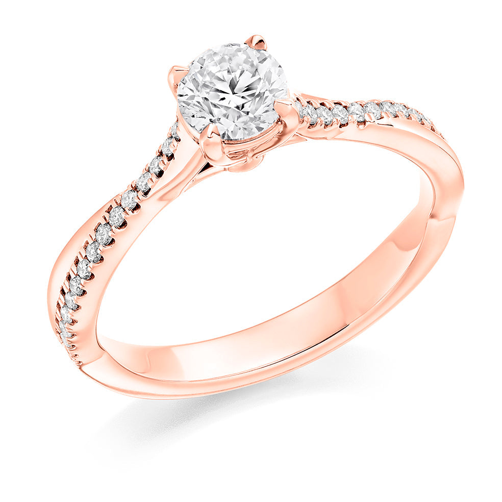 Accent-Shouldered Solitaire Round Brilliant Engagement Ring, 0.5ct in Rose Gold