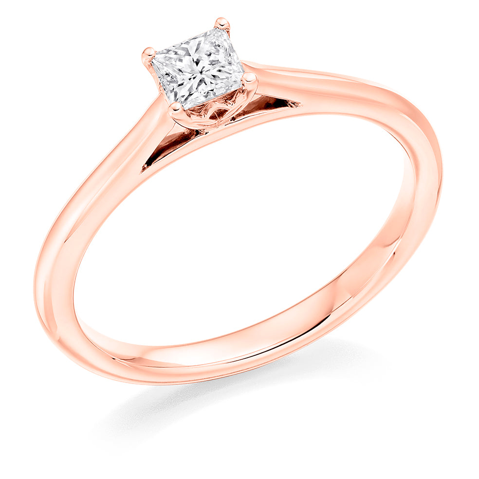 Classic Solitaire Princess Cut Engagement Ring, 0.25ct in Rose Gold