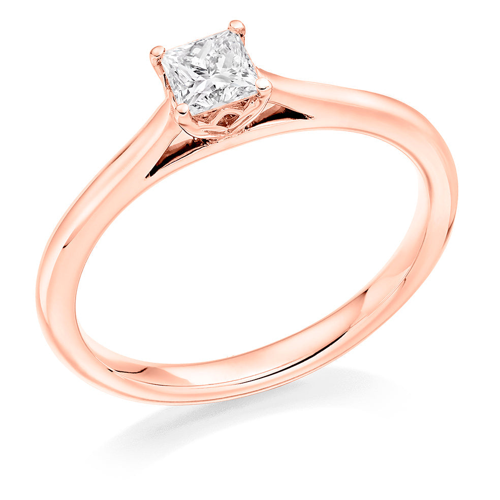 Clean-Band Solitaire Princess Cut Engagement Ring, 0.33ct in Rose Gold