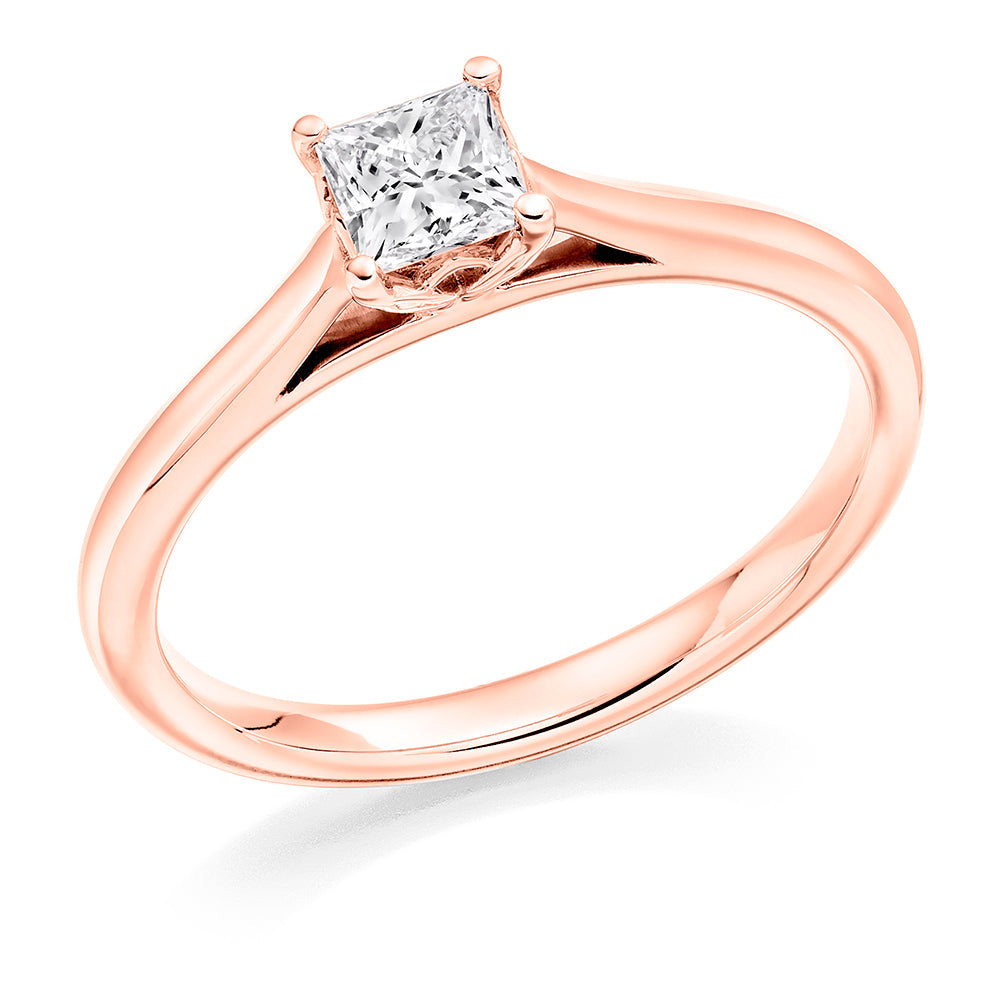 Simple Solitaire Princess Cut Engagement Ring, 0.4ct in Rose Gold