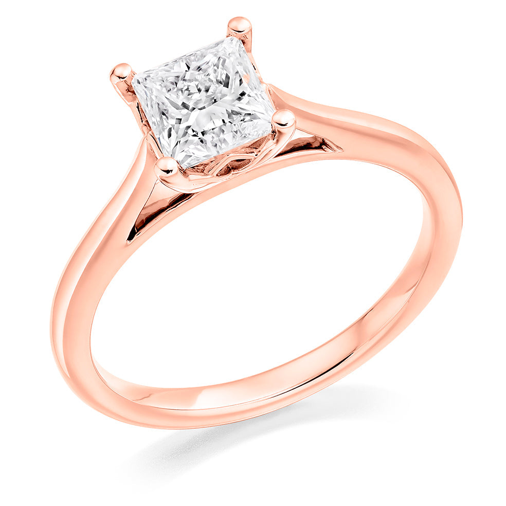 Simple Solitaire Princess Cut Engagement Ring, 1.0ct in Rose Gold