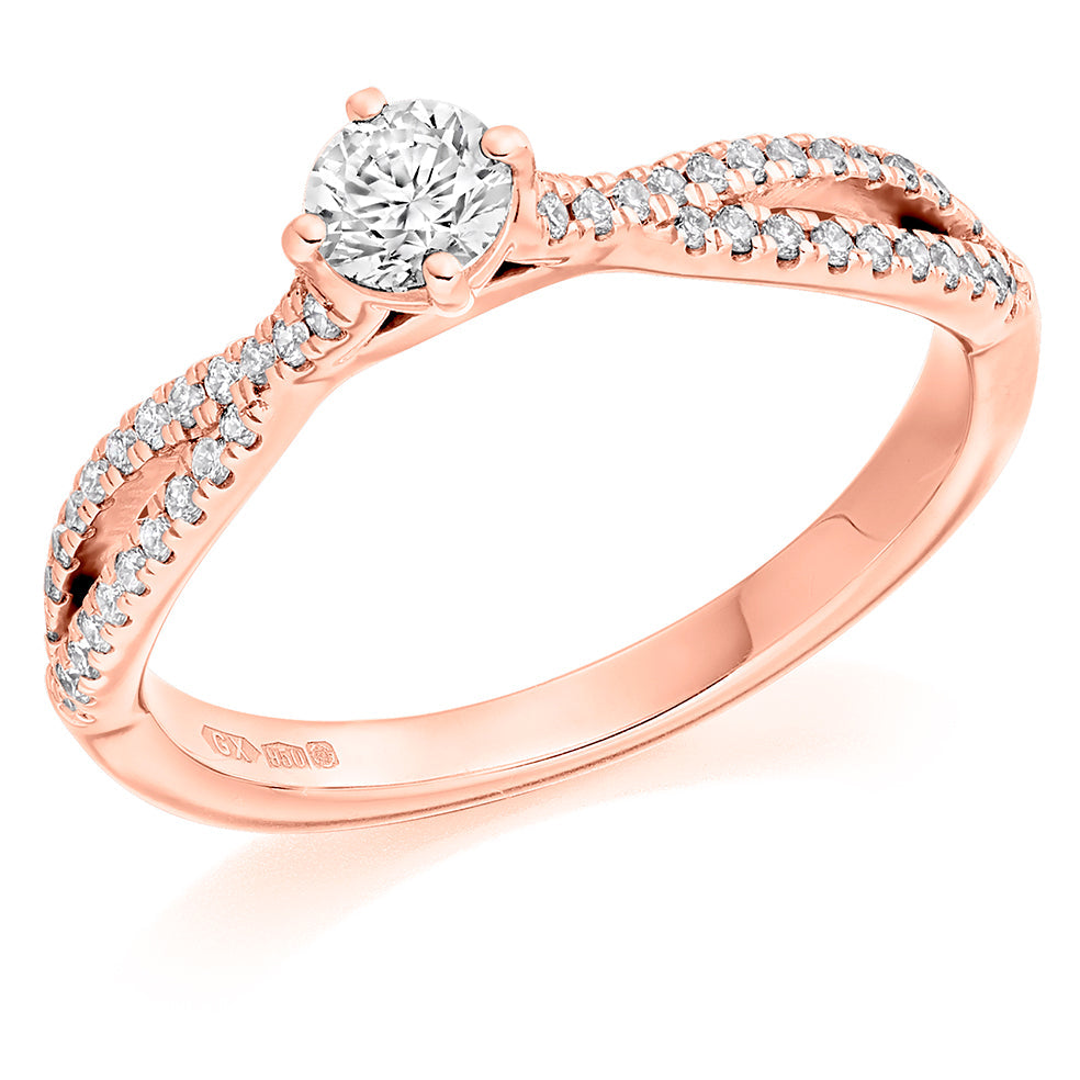 Solitaire with Split Shoulders Round Brilliant Engagement Ring in Rose Gold