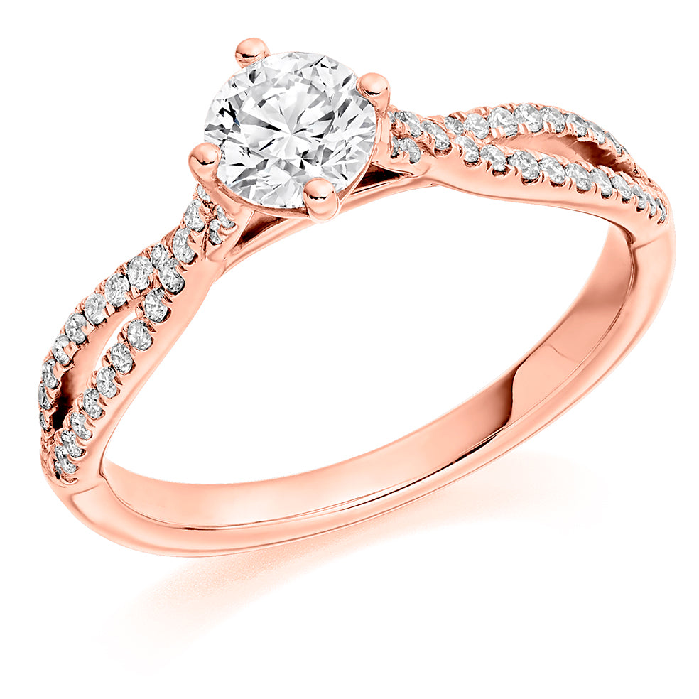 Curved-Shoulder Solitaire Round Brilliant Engagement Ring, 0.5ct in Rose Gold