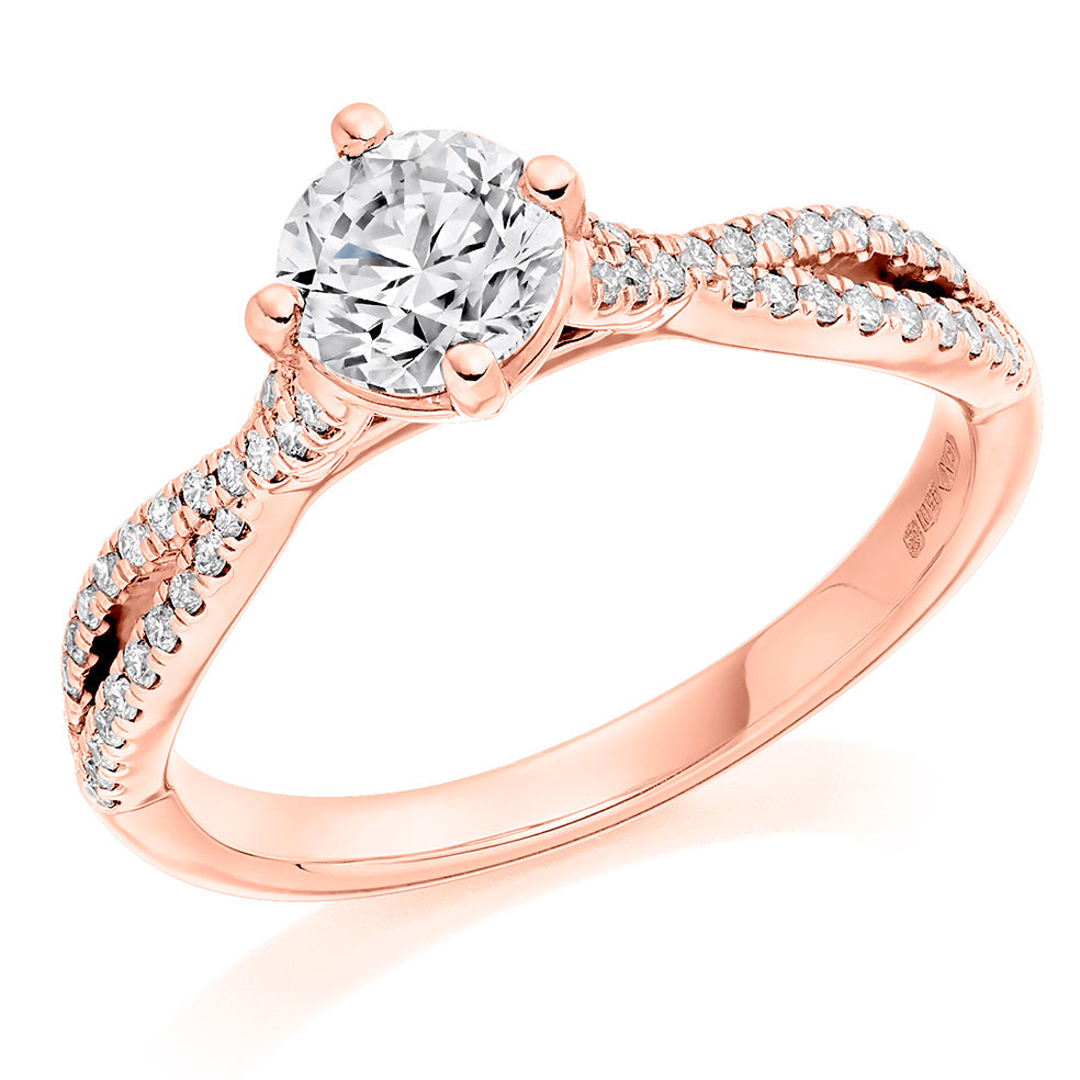 Split-Shoulder Solitaire Round Brilliant Engagement Ring, 0.75ct in Rose Gold