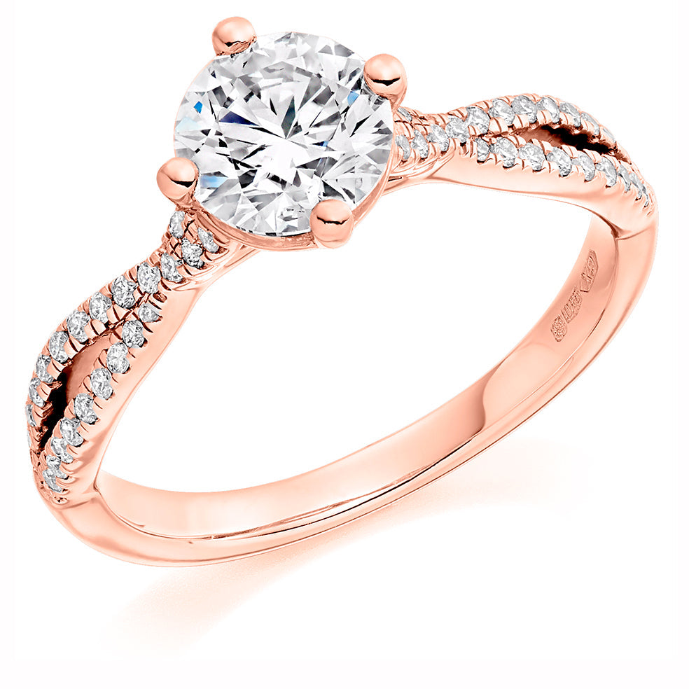 Solitaire with Split Shoulders Round Brilliant Engagement Ring, 1.0ct in Rose Gold