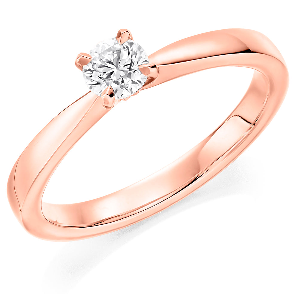 Plain-Band Solitaire Round Brilliant Engagement Ring, 0.33ct in Rose Gold