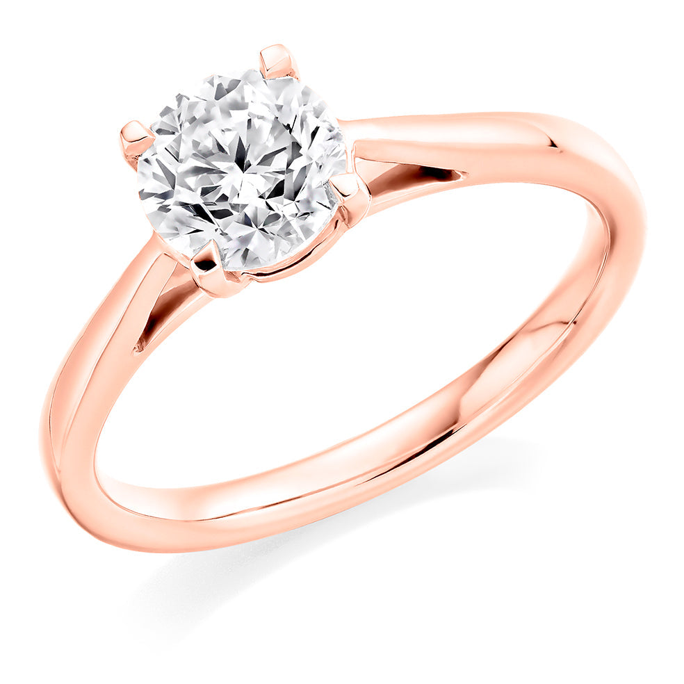 Simple Solitaire Round Brilliant Engagement Ring, 0.9ct in Rose Gold