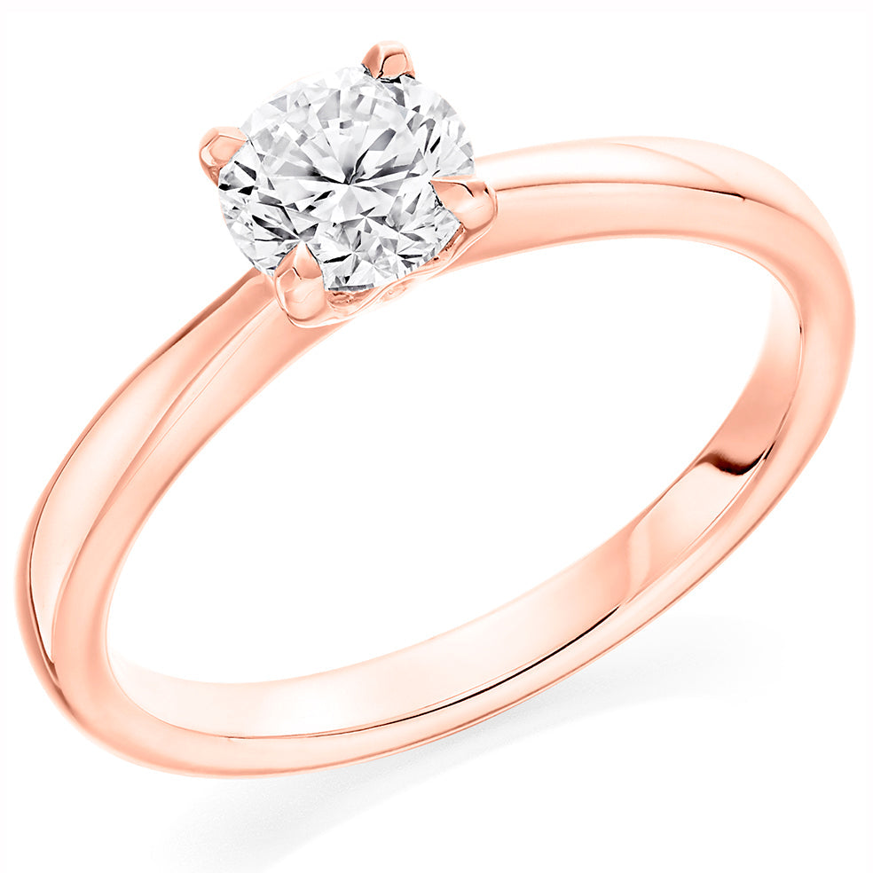Traditional Solitaire Round Brilliant Engagement Ring, 0.9ct in Rose Gold