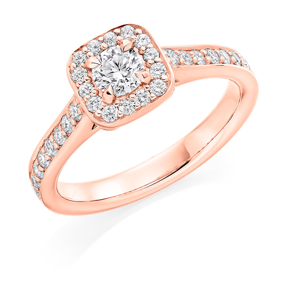 Pavé Halo Round Brilliant Engagement Ring, 0.25ct in Rose Gold