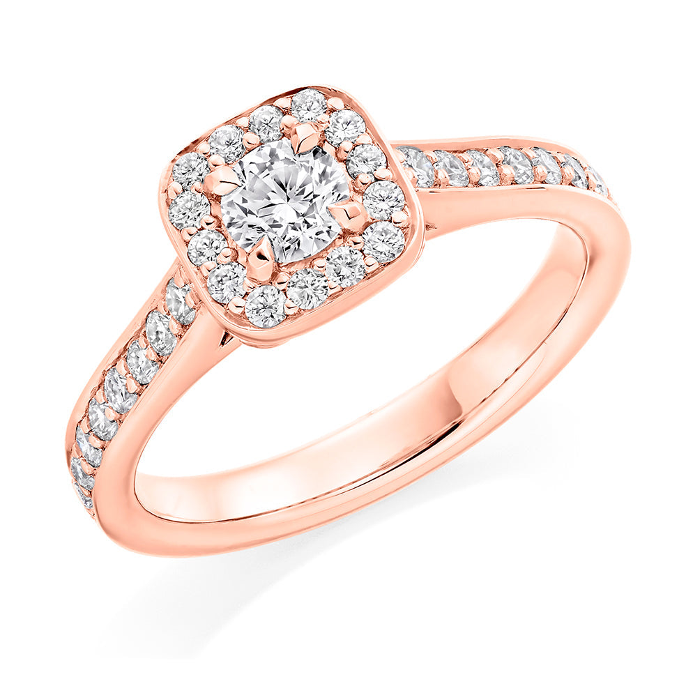 Grain-Set Halo Round Brilliant Engagement Ring in Rose Gold