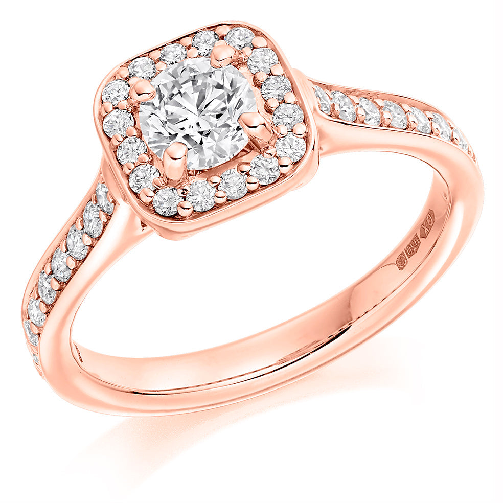 Pavé Halo Round Brilliant Engagement Ring in Rose Gold