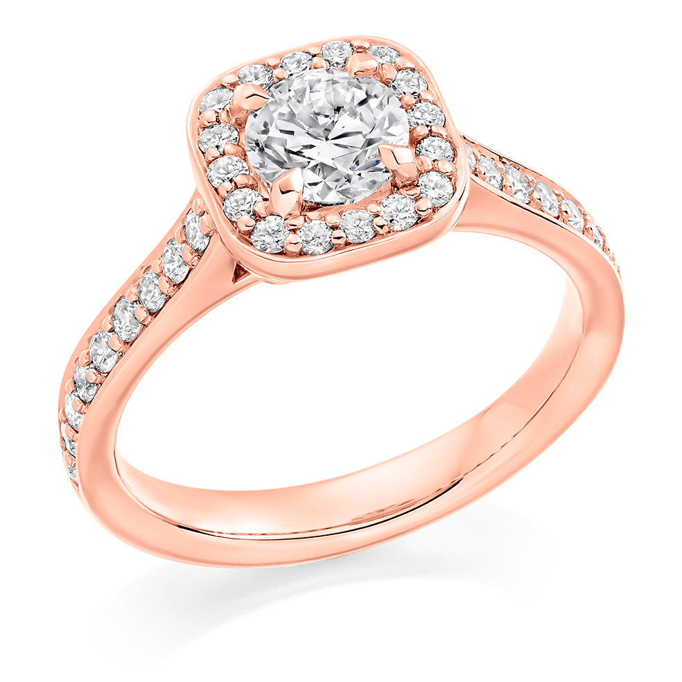 Fine Pavé Halo Round Brilliant Engagement Ring in Rose Gold
