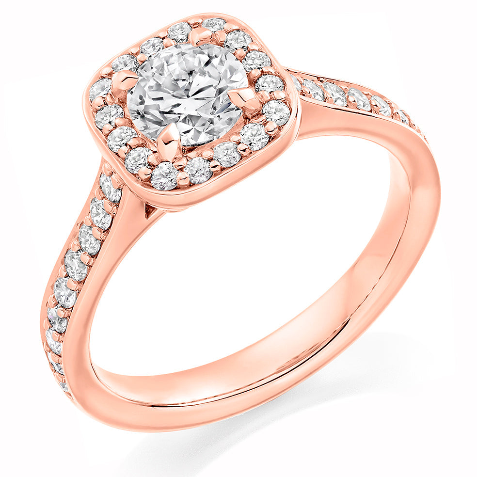 Fine Pavé Halo Round Brilliant Engagement Ring, 1.0ct in Rose Gold