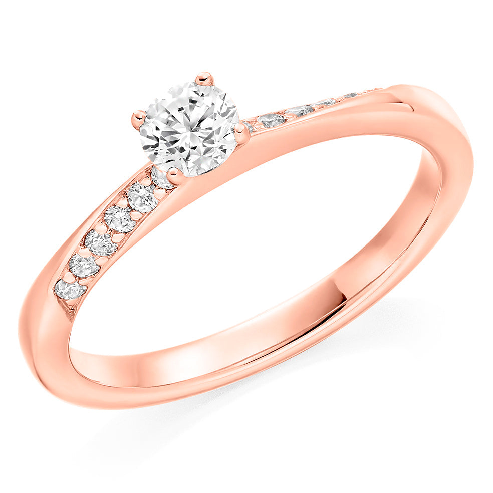 Fine Pavé Solitaire Round Brilliant Engagement Ring, 0.25ct in Rose Gold
