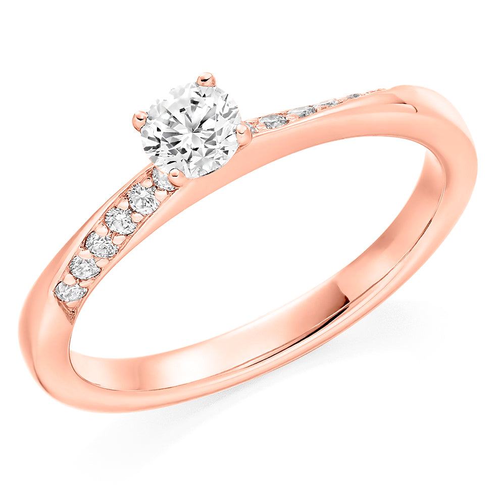 Fine Pavé Solitaire Round Brilliant Engagement Ring, 0.25ct in Rose Gold