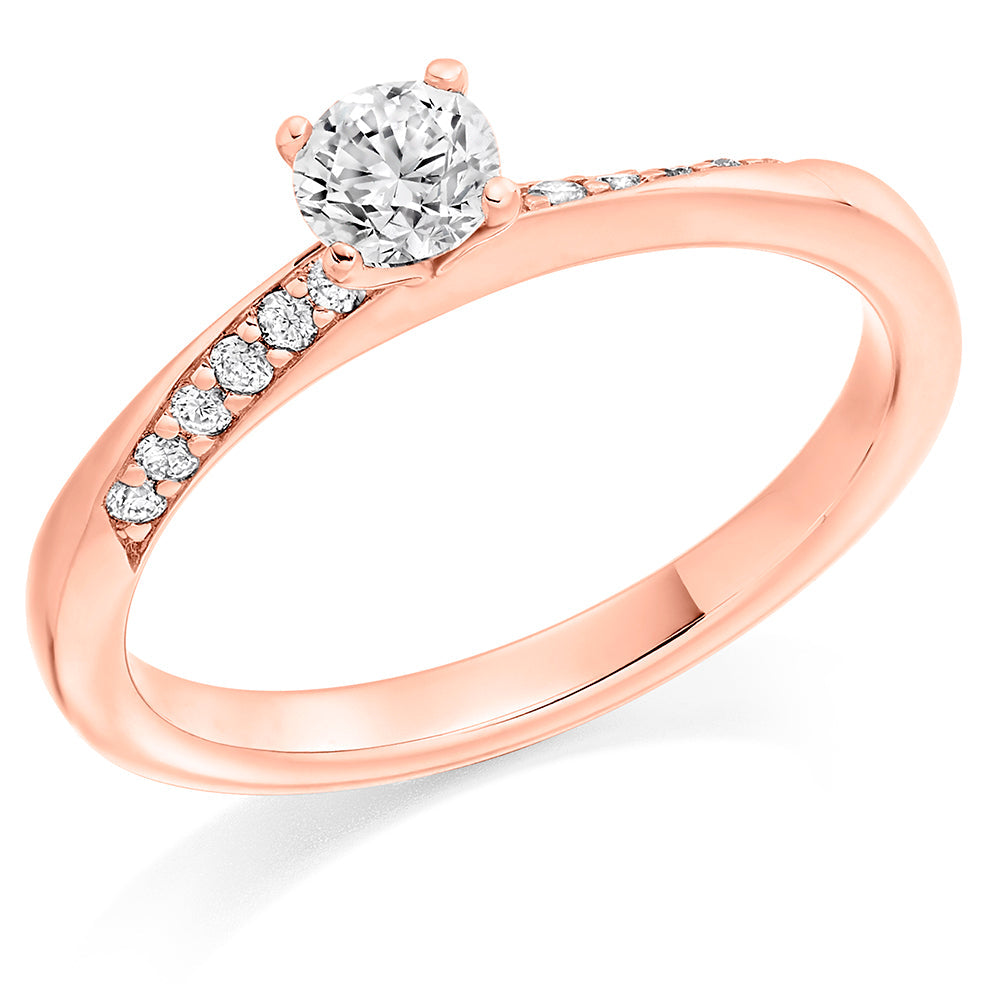 Pavé-Shouldered Solitaire Round Brilliant Engagement Ring 0.46ct in Rose Gold