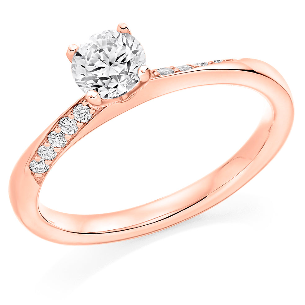 Fine Pavé Solitaire Round Brilliant Engagement Ring 0.63ct in Rose Gold