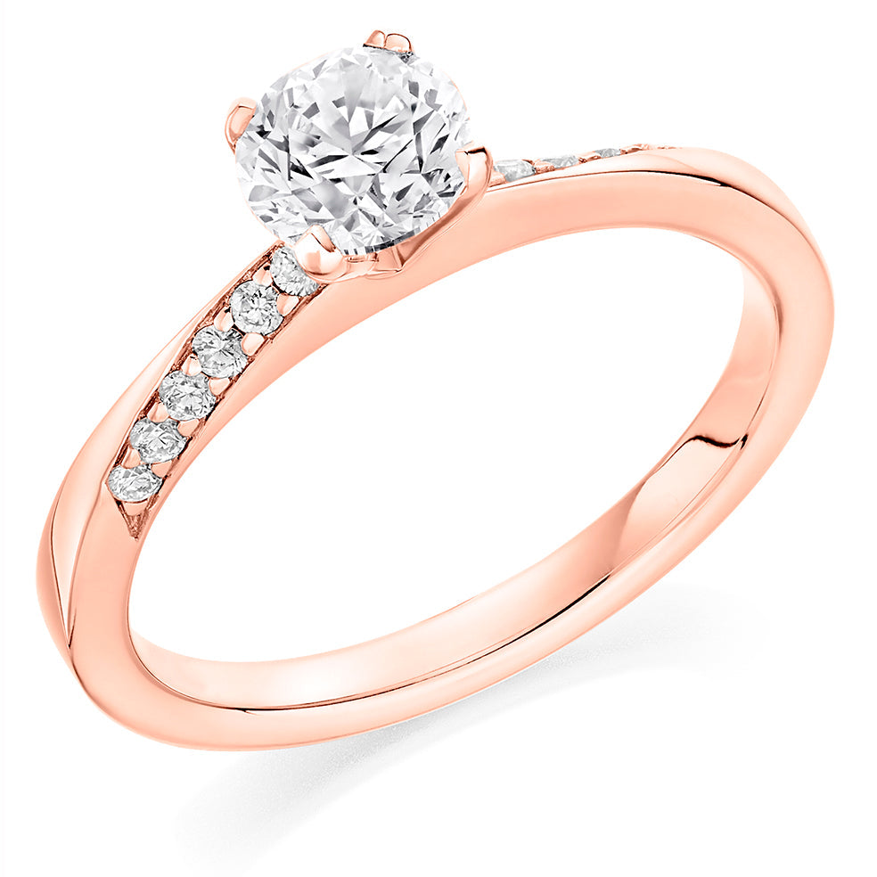 Pavé-Shouldered Solitaire Round Brilliant Engagement Ring 0.88ct in Rose Gold