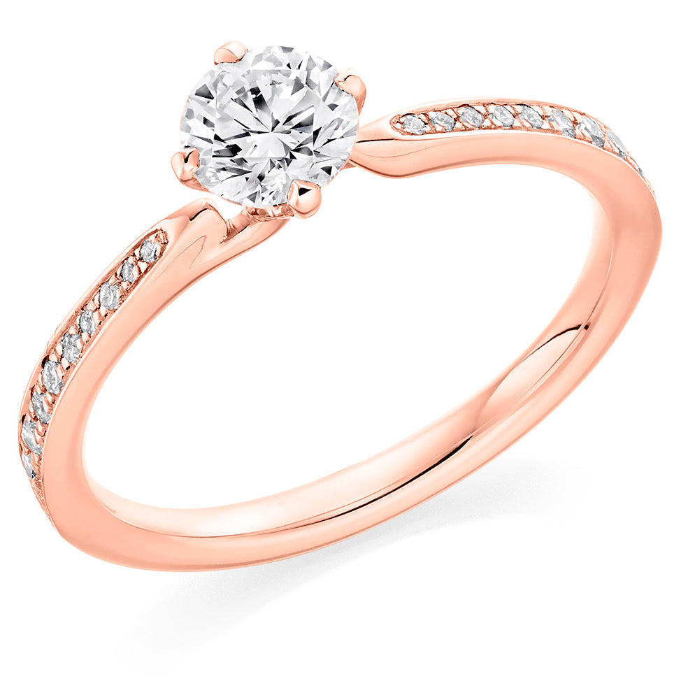Fine Pavé Solitaire Round Brilliant Engagement Ring 0.67ct in Rose Gold