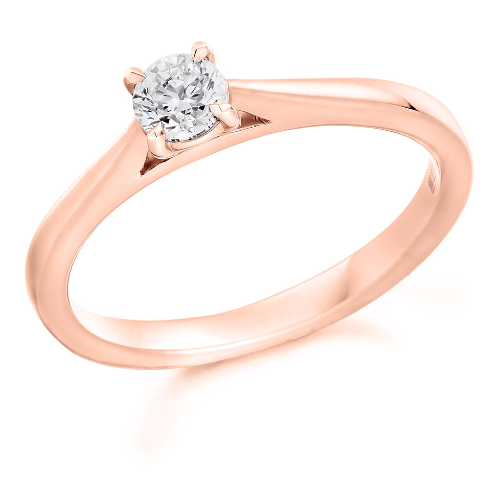 Clean-Band Solitaire Round Brilliant Engagement Ring, 0.2ct in Rose Gold