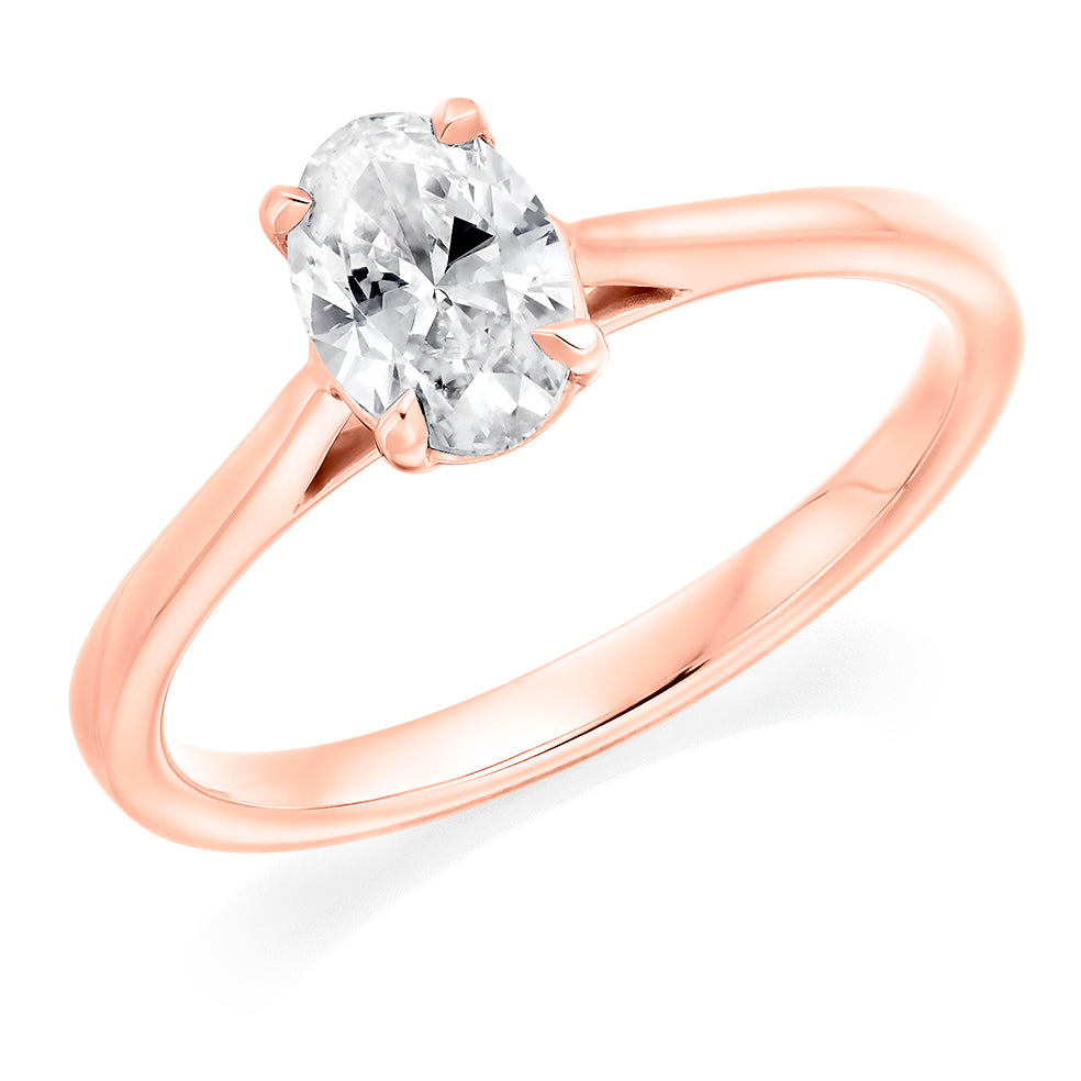 Plain-Band Solitaire Oval Cut Engagement Ring, 0.75ct in Rose Gold