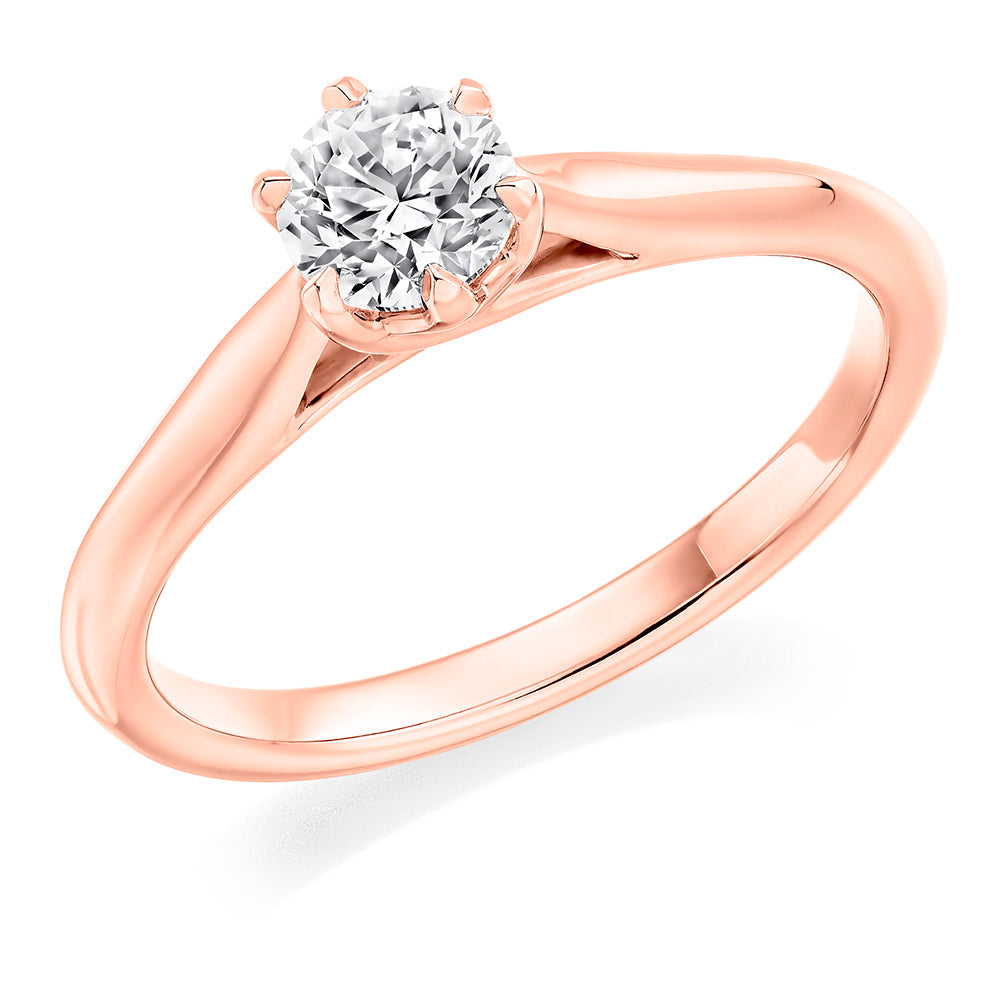 Clean-Band Solitaire Round Brilliant Engagement Ring, 0.75ct in Rose Gold