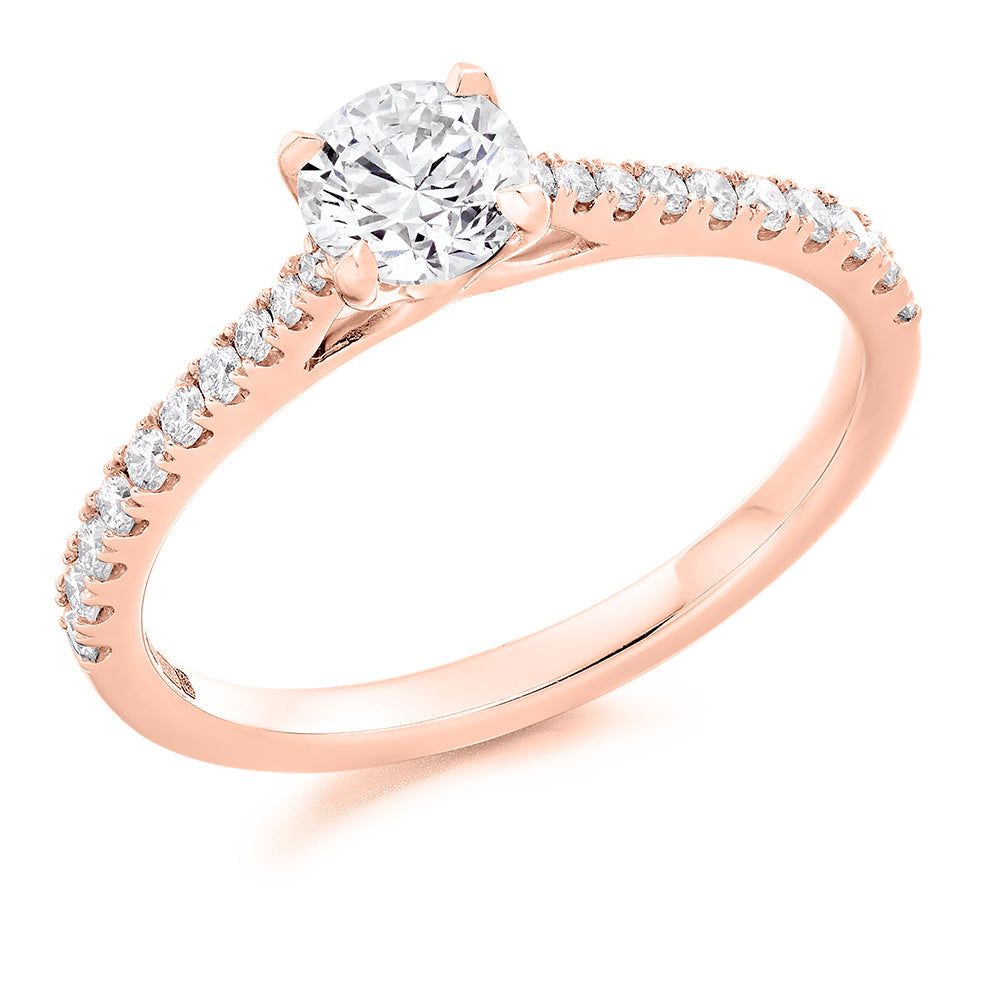 Accent-Shouldered Solitaire Round Brilliant Engagement Ring 0.59ct in Rose Gold