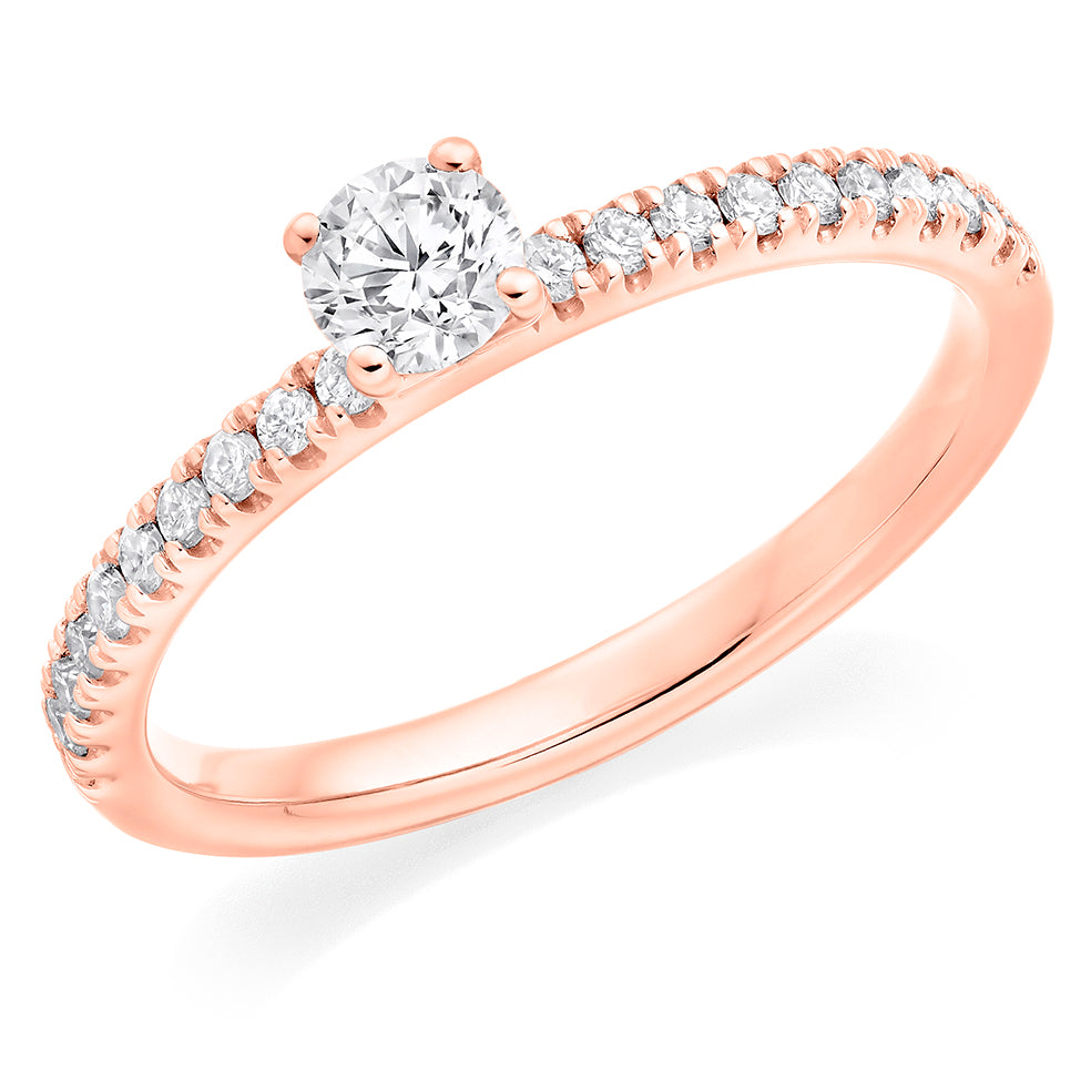 Diamond-Shouldered Solitaire Round Brilliant Engagement Ring, 0.25ct in Rose Gold