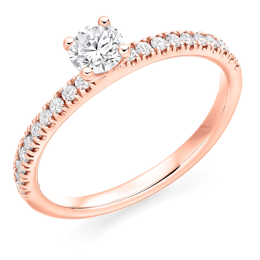 Accent-Shouldered Solitaire Round Brilliant Engagement Ring, 0.4ct in Rose Gold