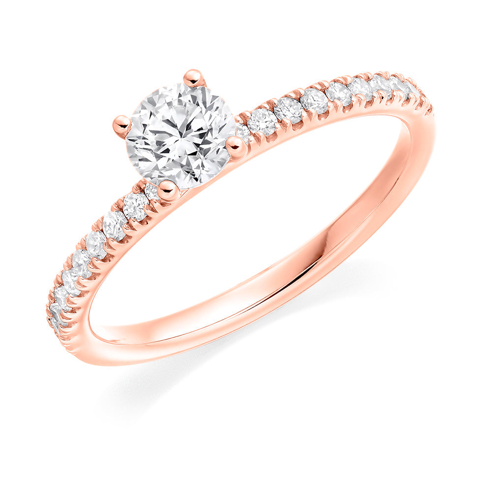 Accent-Shouldered Solitaire Round Brilliant Engagement Ring, 0.75ct in Rose Gold