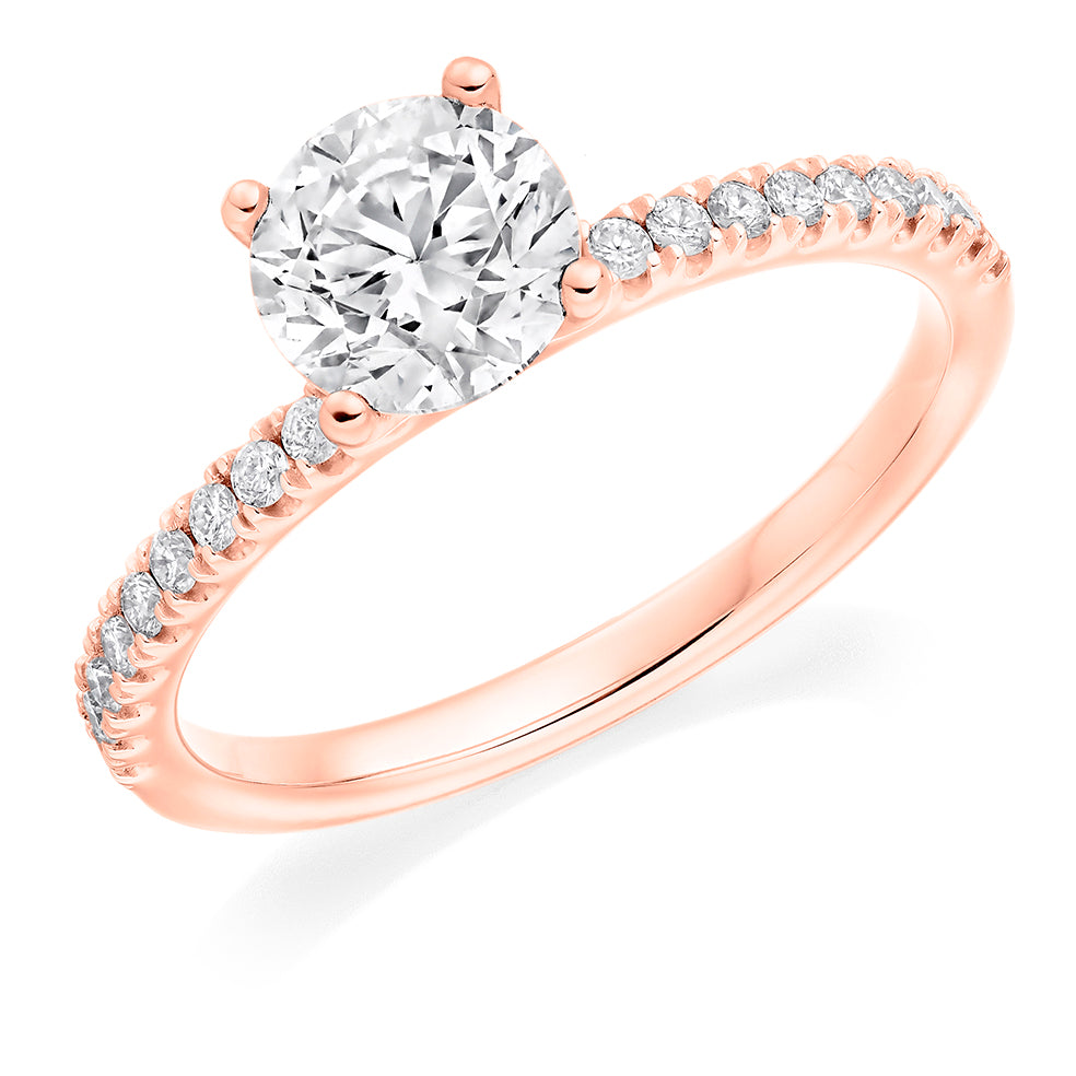 Accent-Shouldered Solitaire Round Brilliant Engagement Ring 1.22ct in Rose Gold