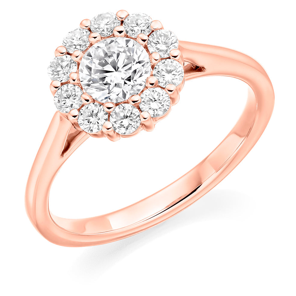 Halo with Plain Shoulders Round Brilliant Engagement Ring in Rose Gold