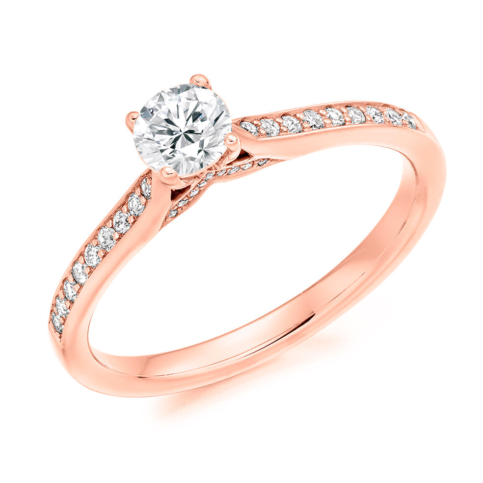 Fine Pavé Solitaire Round Brilliant Engagement Ring 0.33ct in Rose Gold