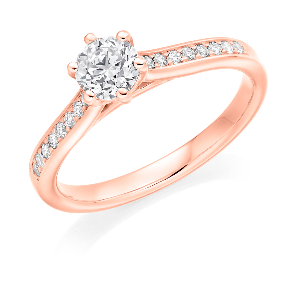 Pavé-Shouldered Solitaire Round Brilliant Engagement Ring, 0.33ct in Rose Gold