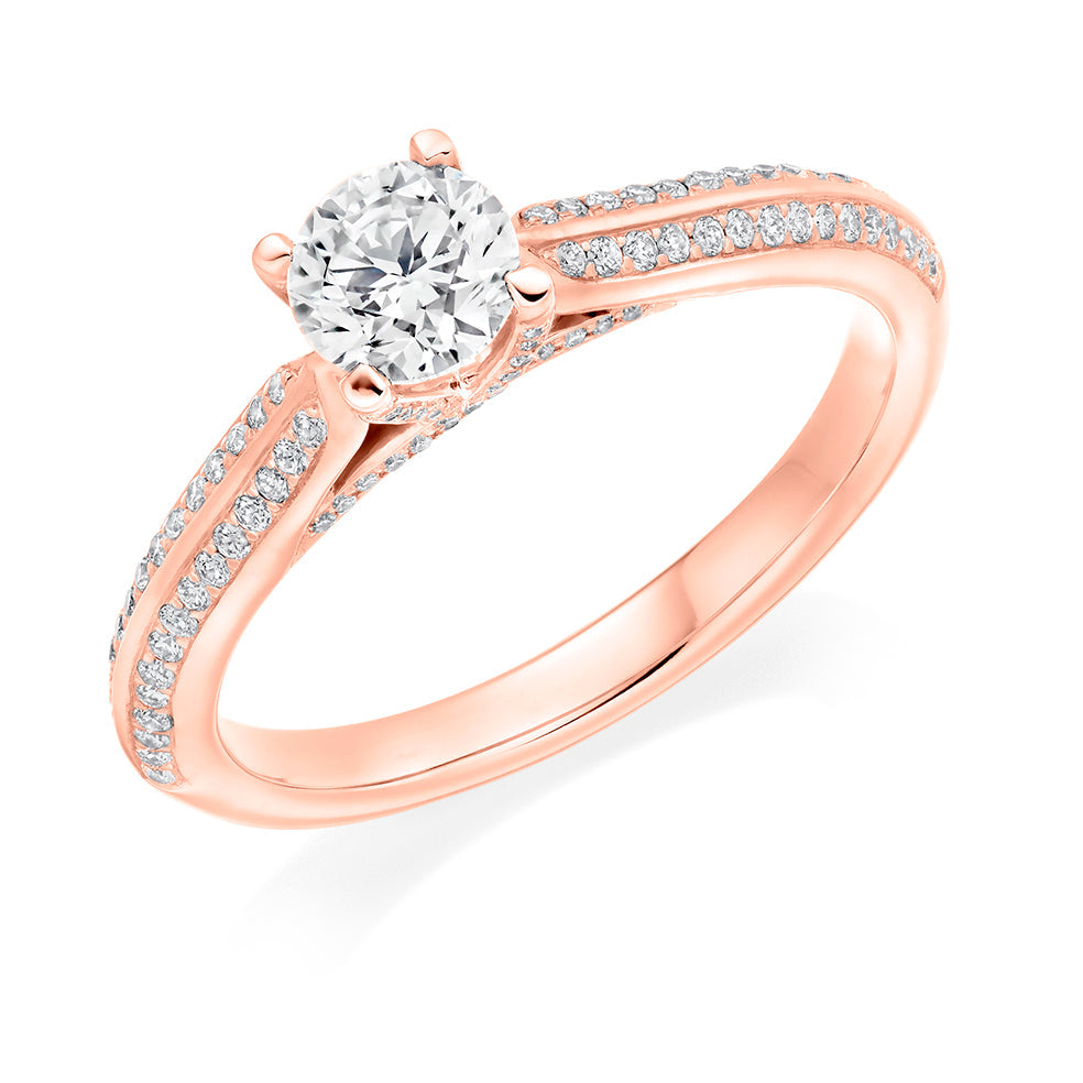 Pavé-Shouldered Solitaire Round Brilliant Engagement Ring 0.72ct in Rose Gold