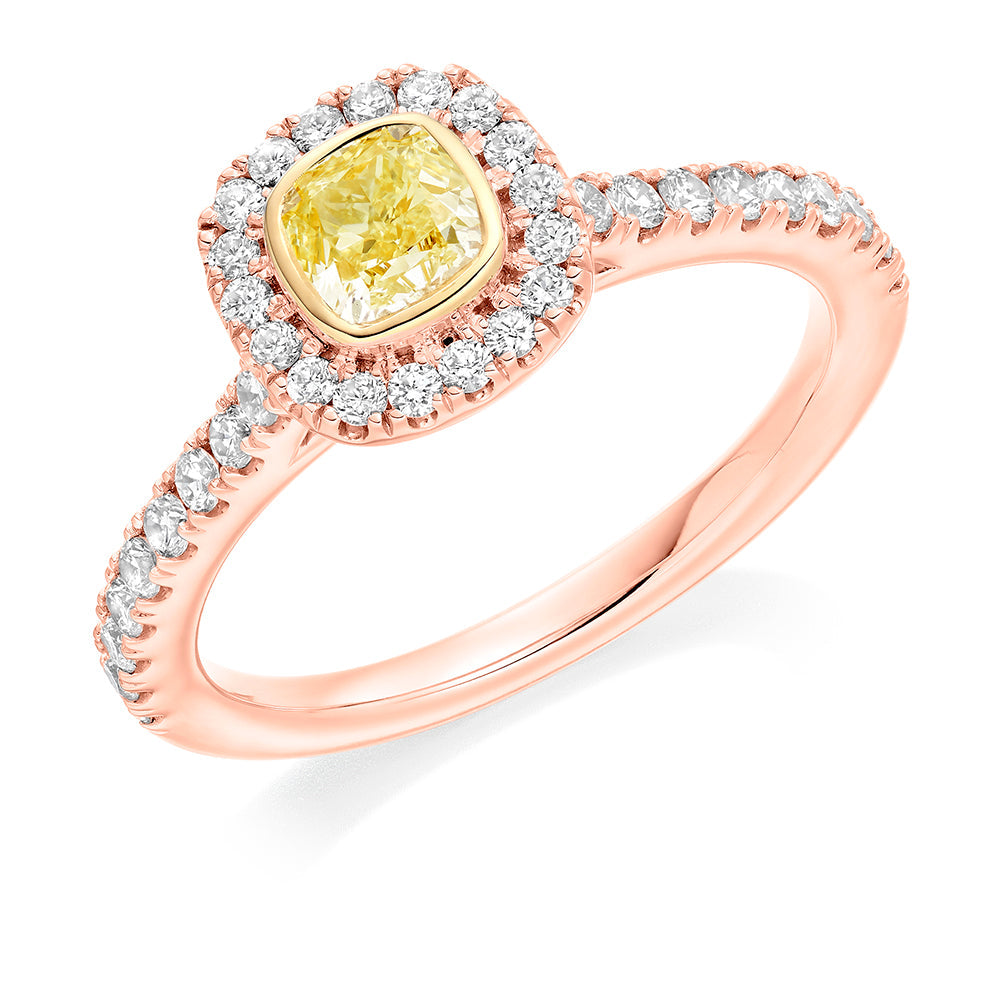 Rubover Halo Cushion Cut Engagement Ring, 0.5ct in Rose Gold