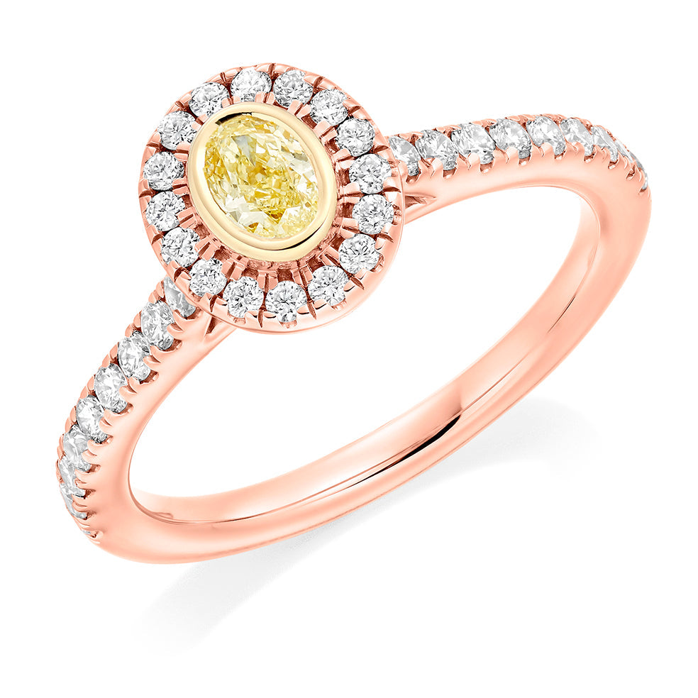 Rubover-Set Halo Oval Cut Engagement Ring, 0.5ct in Rose Gold