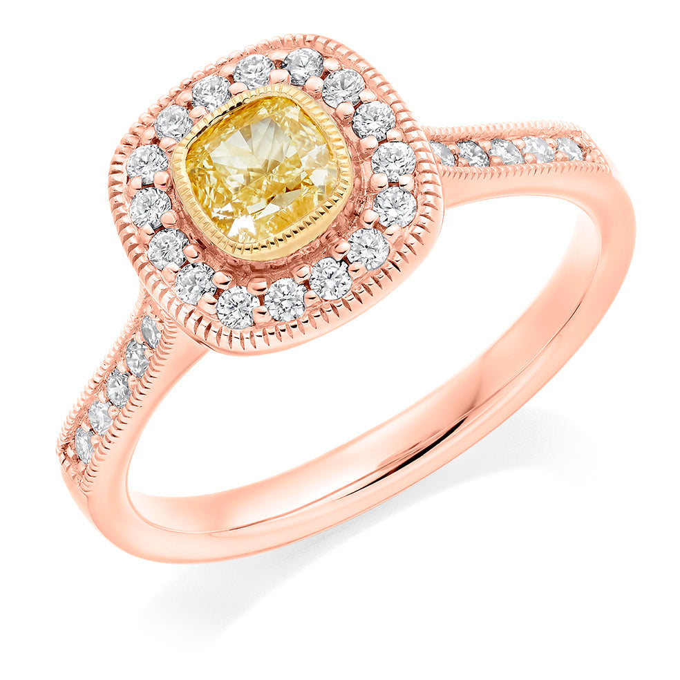Rubover-Set Halo Cushion Cut Engagement Ring, 0.5ct in Rose Gold