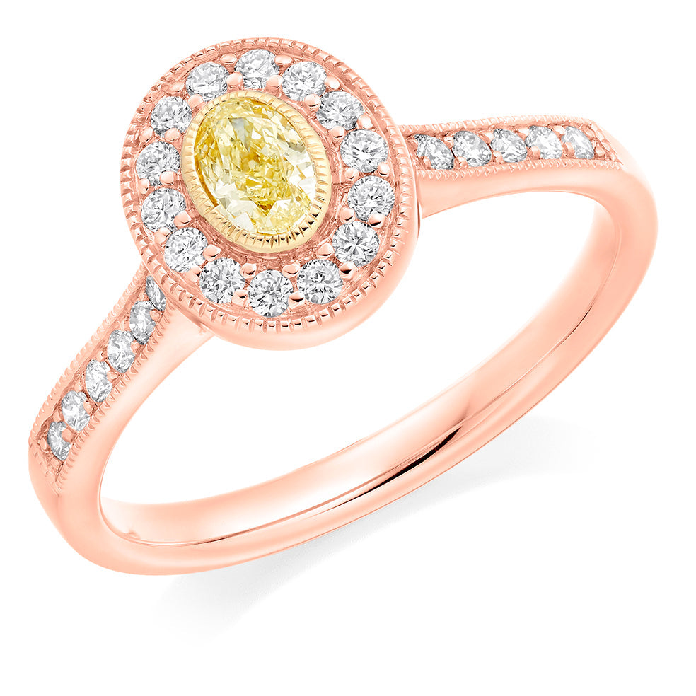 Milgrain Halo Oval Cut Engagement Ring, 0.33ct in Rose Gold