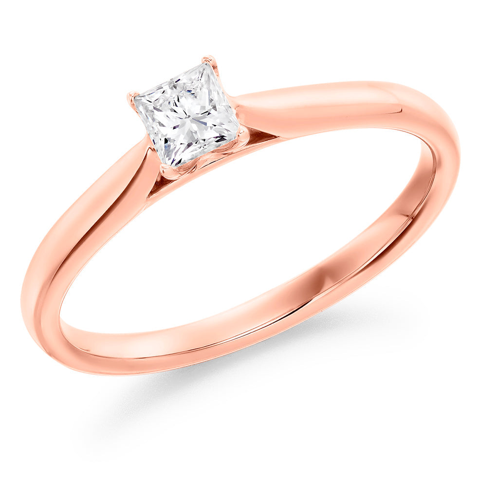 Simple Solitaire Princess Cut Engagement Ring in Rose Gold