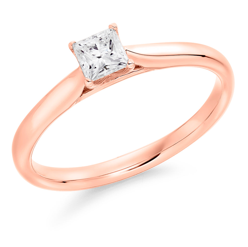 Plain-Band Solitaire Princess Cut Engagement Ring in Rose Gold