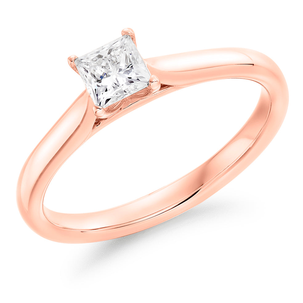 Clean-Band Solitaire Princess Cut Engagement Ring in Rose Gold