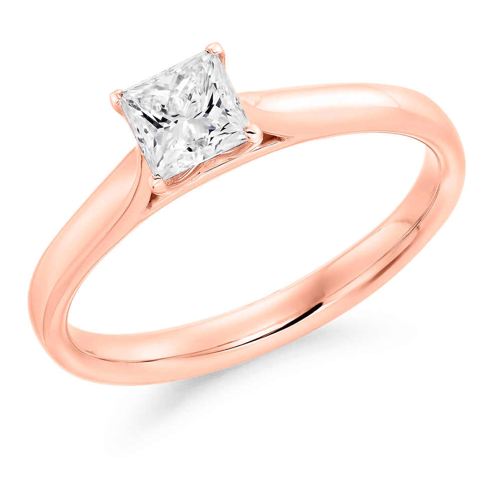 Classic Solitaire Princess Cut Engagement Ring in Rose Gold