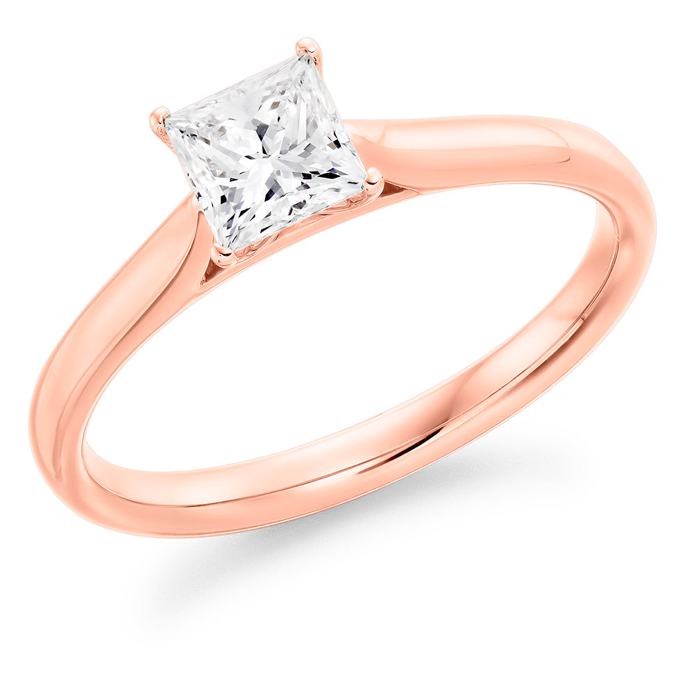 Simple Solitaire Princess Cut Engagement Ring, 0.6ct in Rose Gold