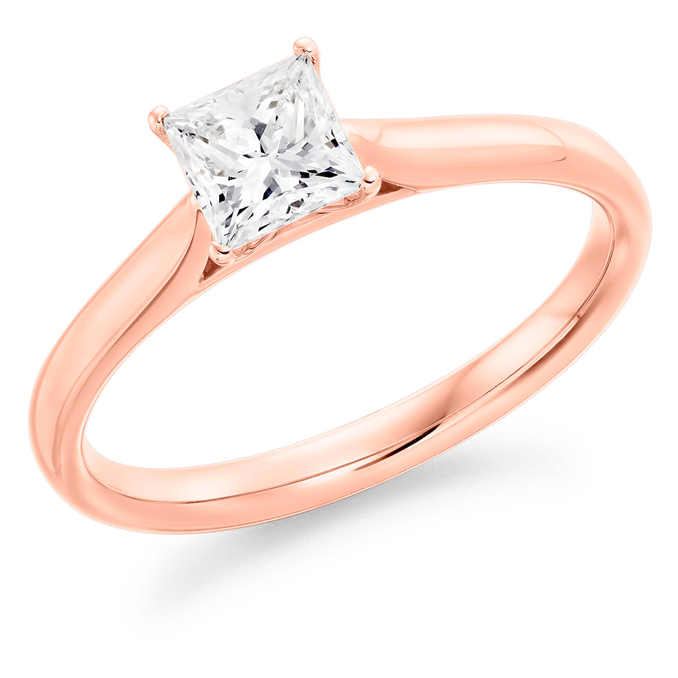 Simple Solitaire Princess Cut Engagement Ring, 0.6ct in Rose Gold
