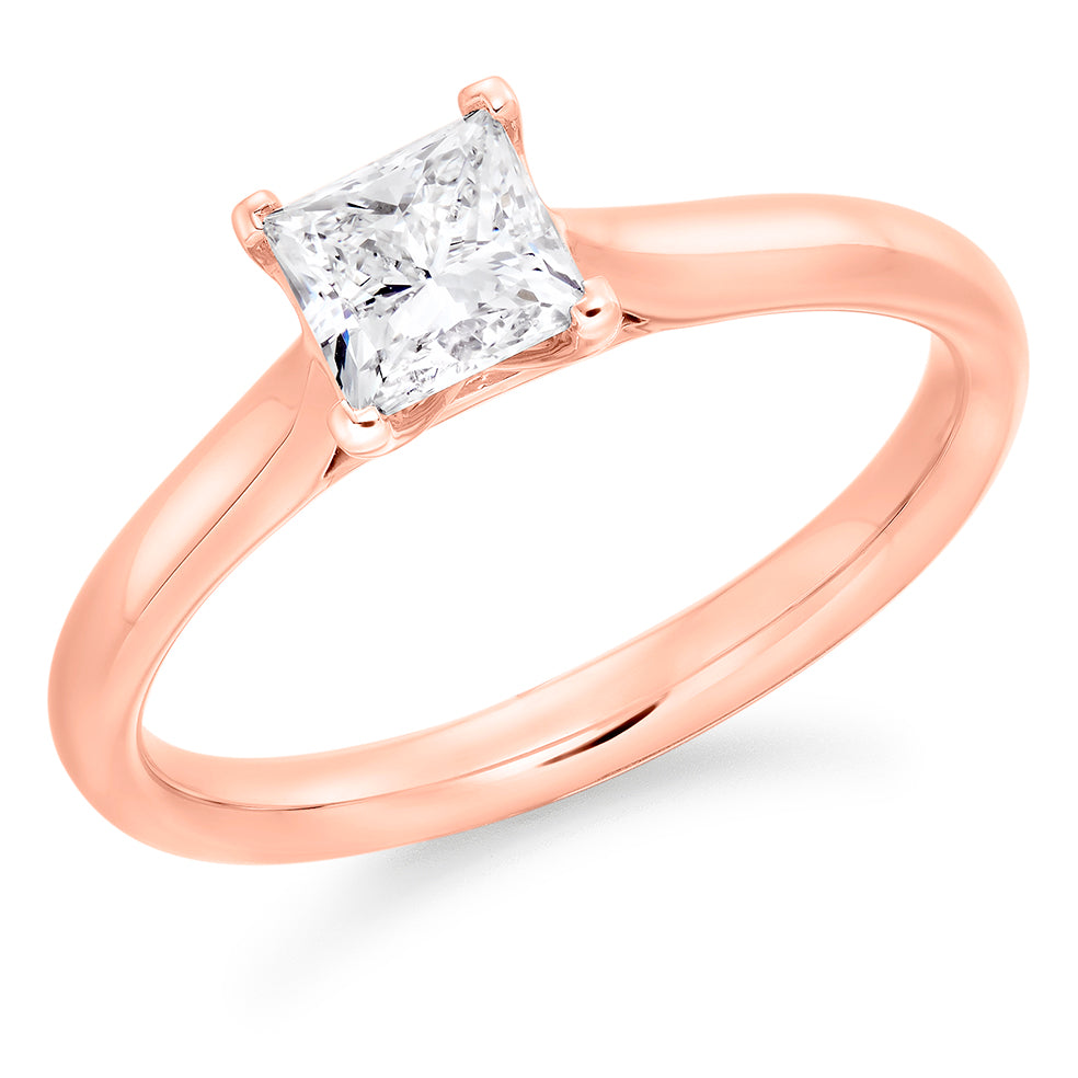 Traditional Solitaire Princess Cut Engagement Ring in Rose Gold